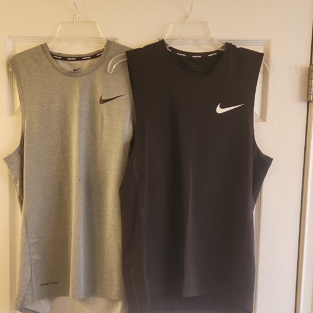TWO Nike Pro Sleeveless Tops in Gray and Black